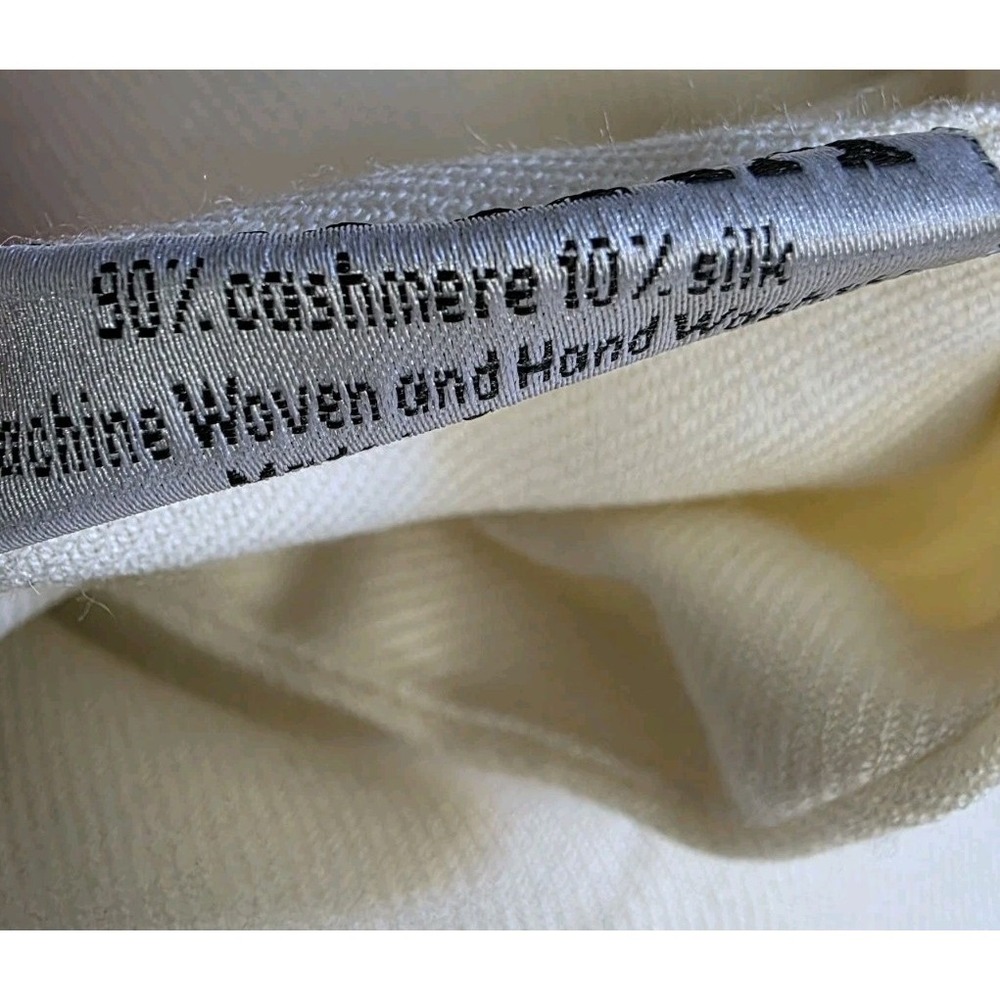 Cream Pashmina Style Shawl Wrap Fringe Soft Cashmere Silk Blend Made in Turkey - Picture 11 of 12